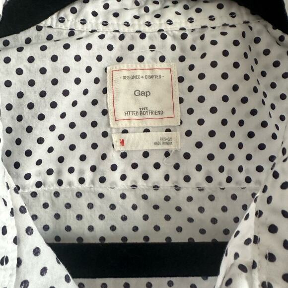 Gap Polka Dot Button-Up Shirt – White Black 100% Cotton Fitted Boyfriend Size M - Picture 3 of 7